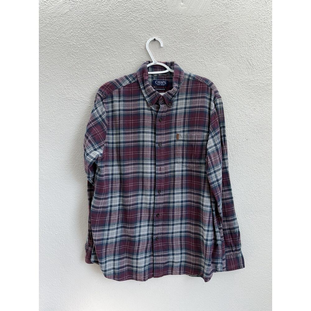 Chaps Mens Flannel Shirt Size XL Plaid Maroon Long Sleeve Button Up